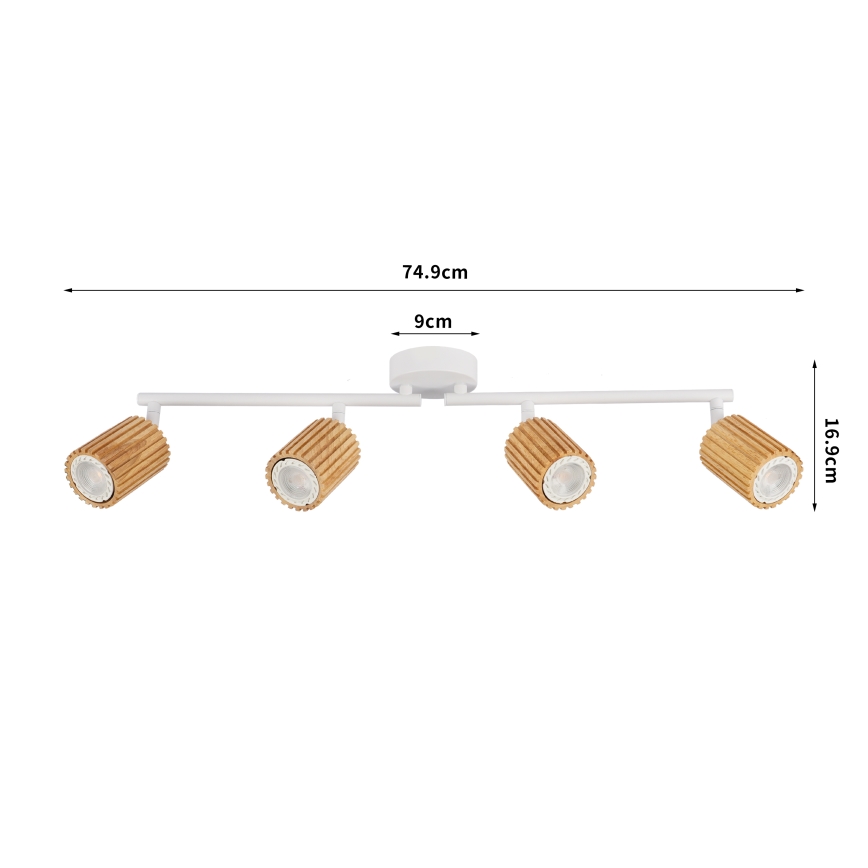 Brilagi - Spotleuchte MODERN WOOD 4xGU10/8W/230V Gummibaumholz/weiß