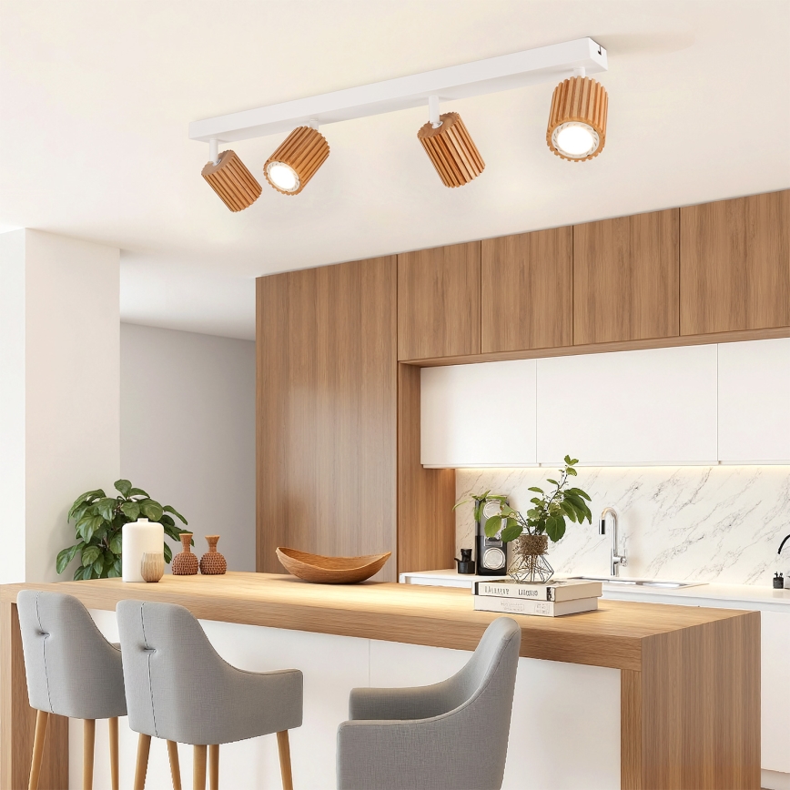 Brilagi - Spotleuchte MODERN WOOD 4xGU10/8W/230V Holz/Weiß