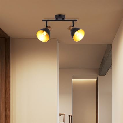 Brilagi - Spotleuchte ODENSE 2xE14/10W/230V Gummibaumholz/schwarz