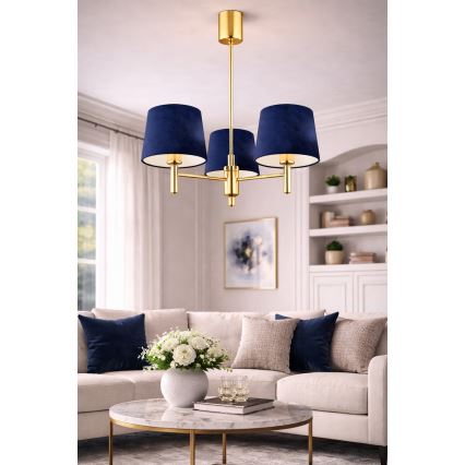 Brilagi - Stangen-Pendelleuchte MONTE 3xE27/15W/230V blau/gold