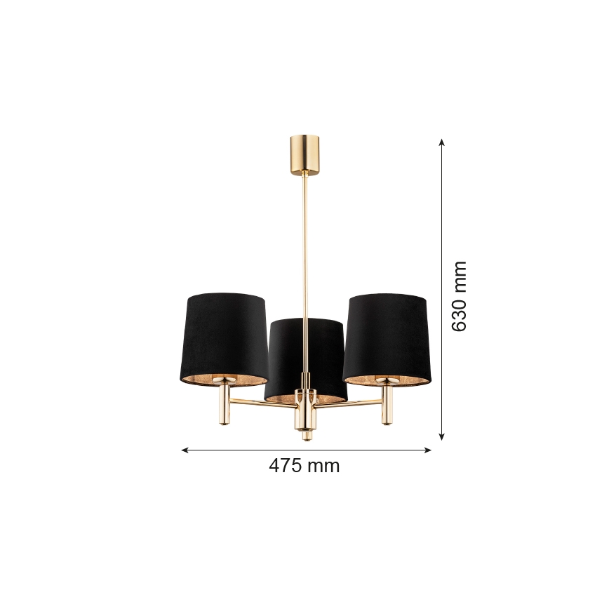 Brilagi - Stangen-Pendelleuchte MONTE 3xE27/60W/230V schwarz/gold
