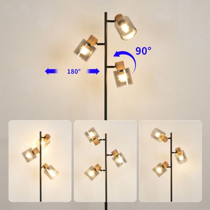 Brilagi - Stehlampe HYGGE 3xE14/15W/230V Gummibaumholz/rauchfarben
