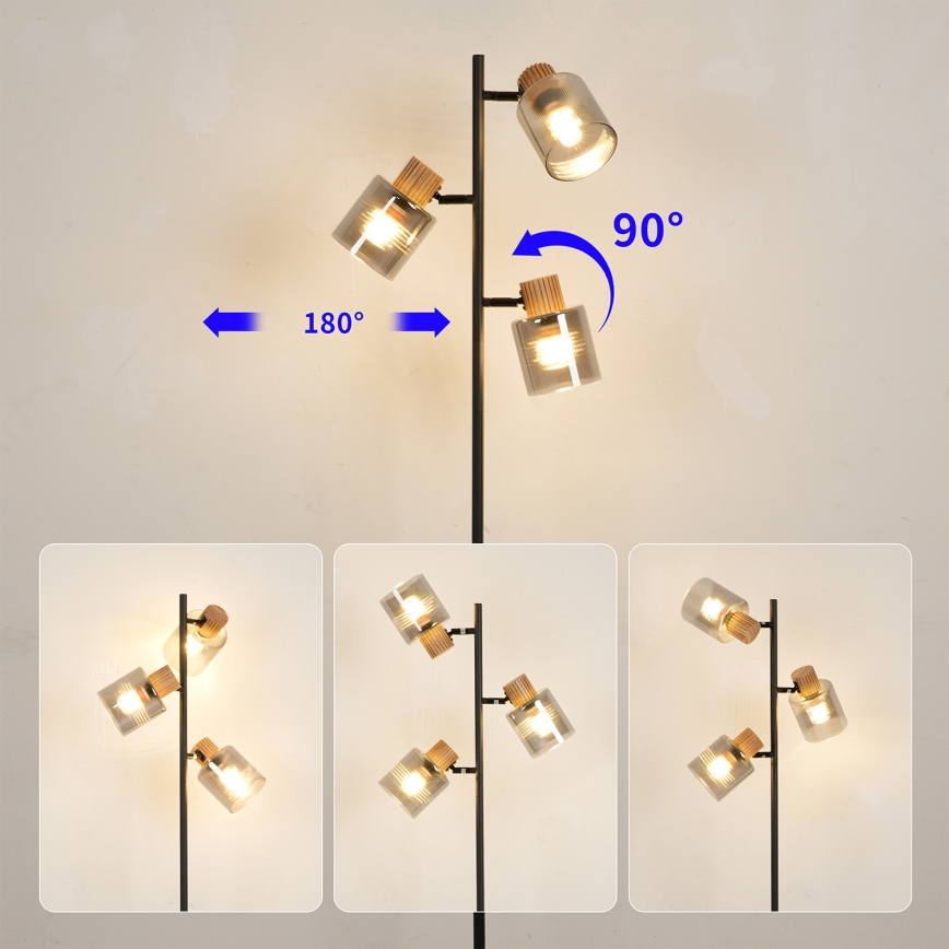 Brilagi - Stehlampe HYGGE 3xE14/15W/230V Gummibaumholz/rauchfarben