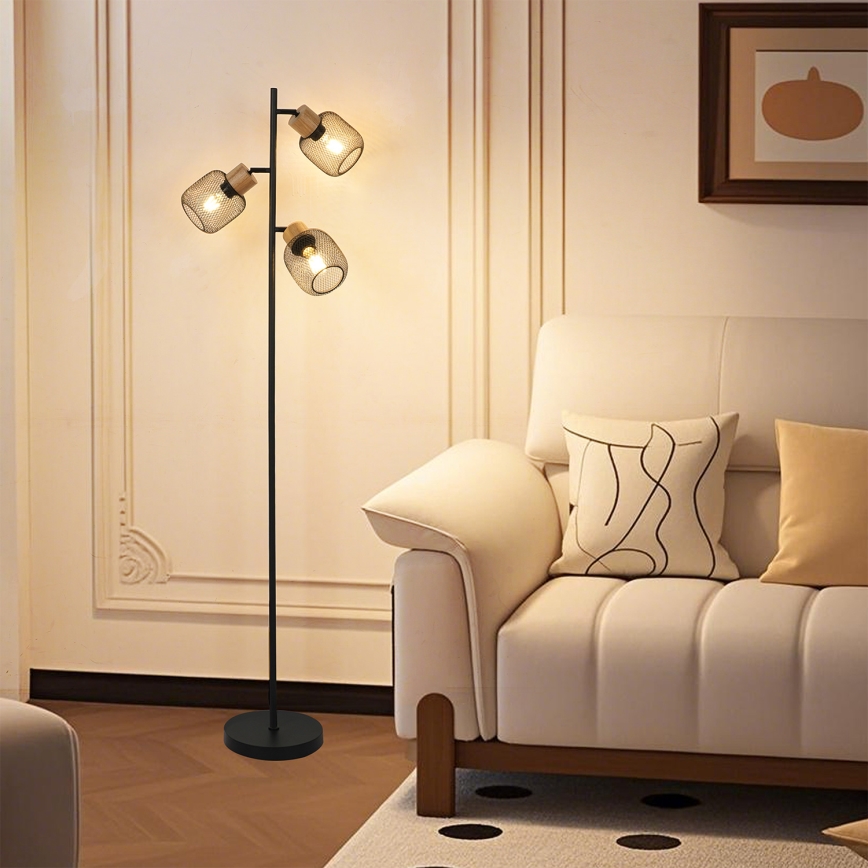 Brilagi - Stehleuchte BASKLITE 3xE27/15W/230V Kautschukholz/Schwarz