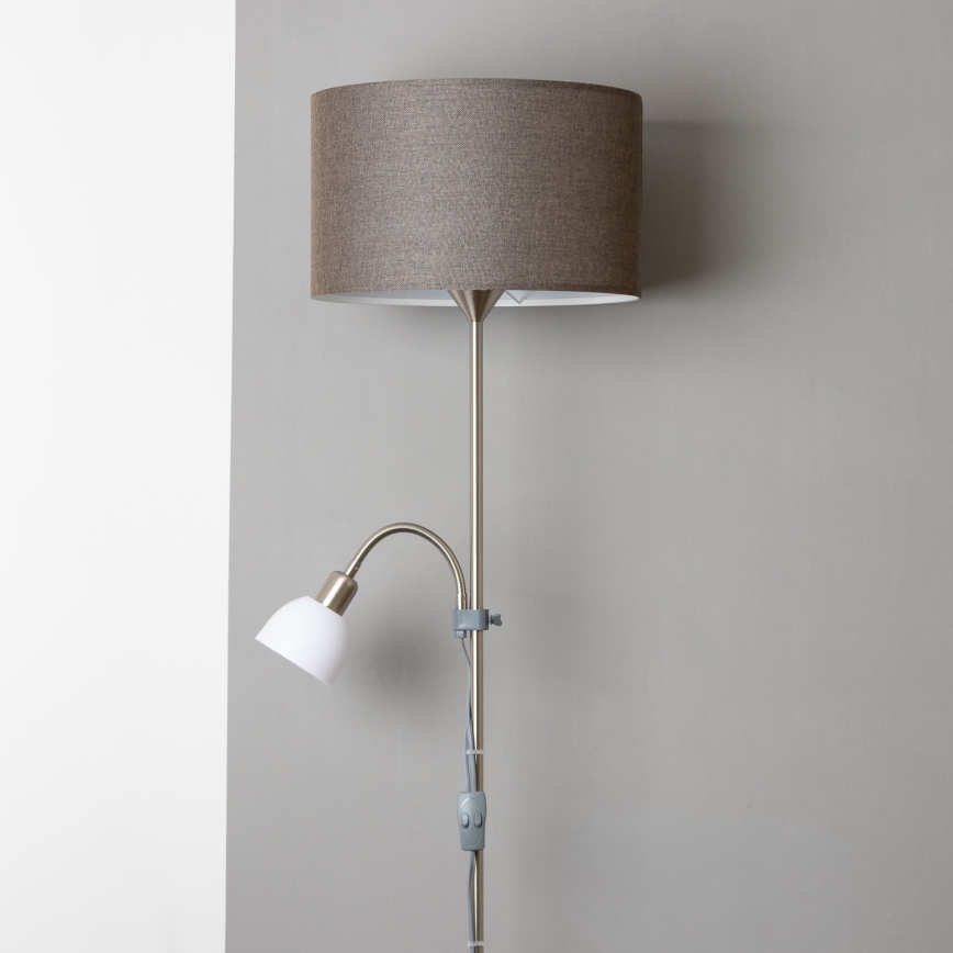 Brilagi - Stehleuchte CERIA 2-in-1 1xE27/100W/230V + 1xE14/25W mattchrom/braun