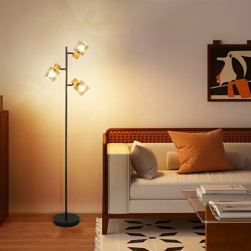 Brilagi - Stehleuchte HYGGE 3xE14/15W/230V Holz/rauchfarben