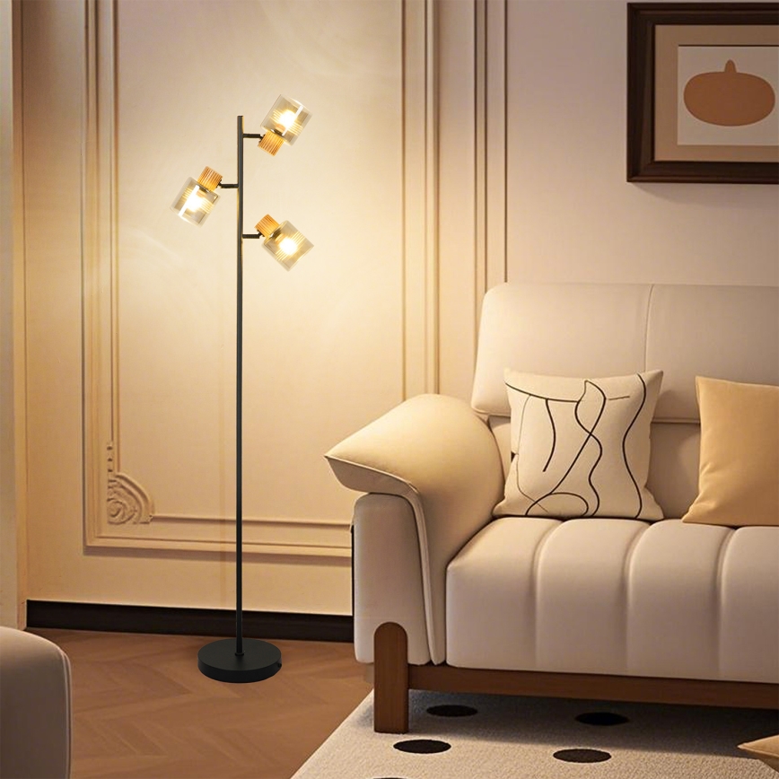 Brilagi - Stehleuchte HYGGE 3xE14/15W/230V Holz/rauchfarben