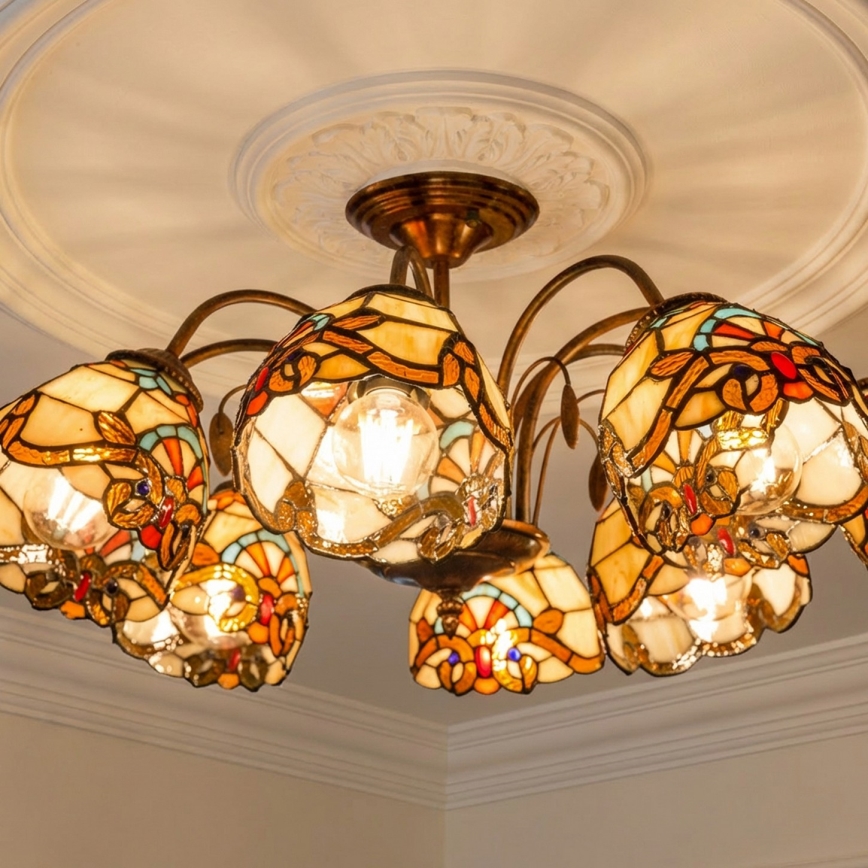 Brilagi - Tiffany-Buntglas-Aufbauleuchte MIRABELLA 8xE27/60W/230V Ø 68 cm