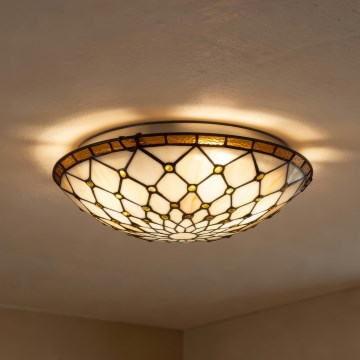 Brilagi - Tiffany-Buntglas-Deckenleuchte Elfenbein 2xE27/60W/230V Ø 40 cm