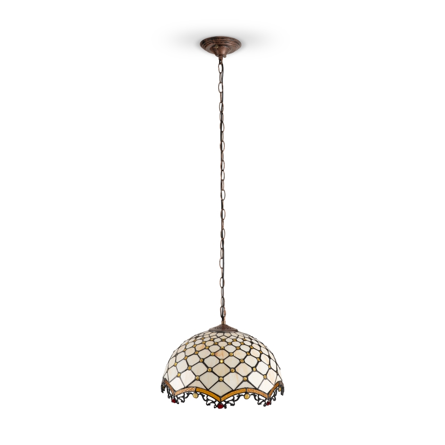 BRILAGI - Tiffany Buntglas-Kronleuchter an Kette IVORY 1xE27/60W/230V Ø 40 cm