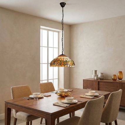 Brilagi - Tiffany-Buntglas-Kronleuchter an Kette LUISA 2xE27/60W/230V