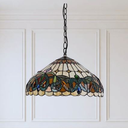 Brilagi - Tiffany-Buntglas-Kronleuchter an Kette LUISA 2xE27/60W/230V