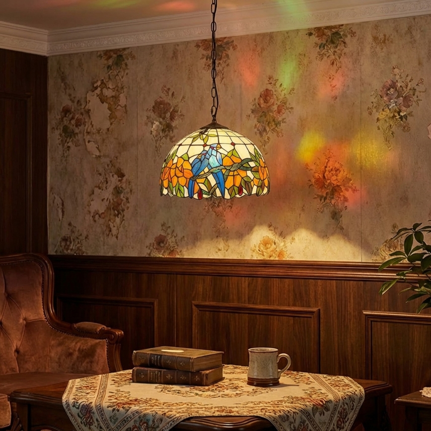 Brilagi - Tiffany-Buntglas-Kronleuchter mit Kette JUNGLE 1xE27/60W/230V Ø 40 cm