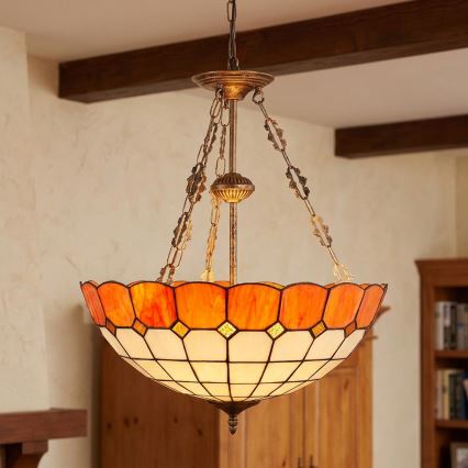 Brilagi - Tiffany-Buntglas-Kronleuchter mit Kette SIENNA 3xE27/60W/230V Ø 50 cm