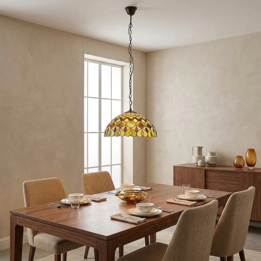 Brilagi - Tiffany-Buntglas-Pendelleuchte mit Kette MARGARET 2xE27/60W/230V