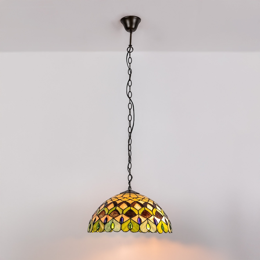 Brilagi - Tiffany-Buntglas-Pendelleuchte mit Kette MARGARET 2xE27/60W/230V
