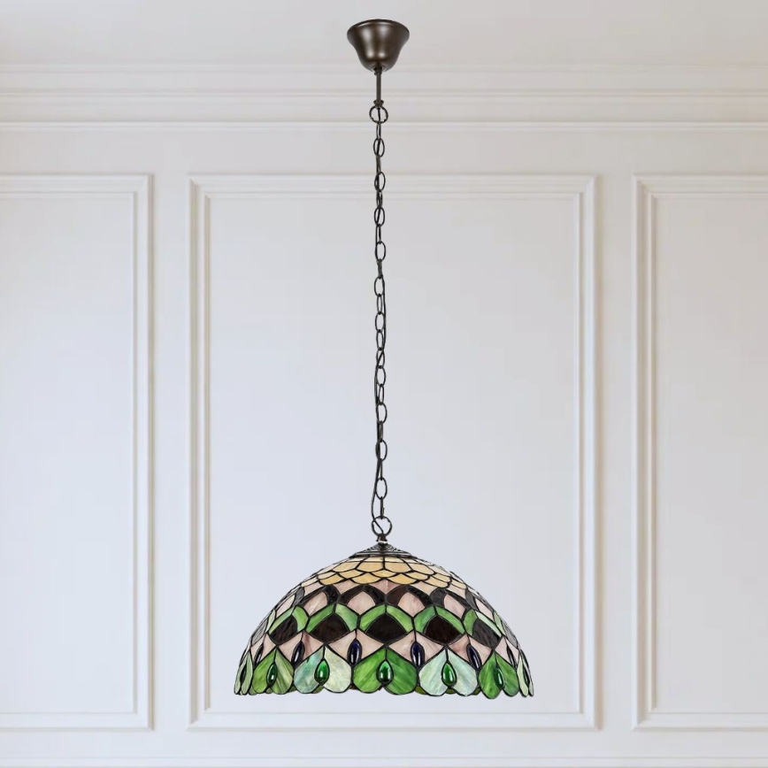 Brilagi - Tiffany-Buntglas-Pendelleuchte mit Kette MARGARET 2xE27/60W/230V
