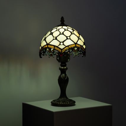BRILAGI - Tiffany Buntglas-Tischlampe IVORY 1xE27/60W/230V