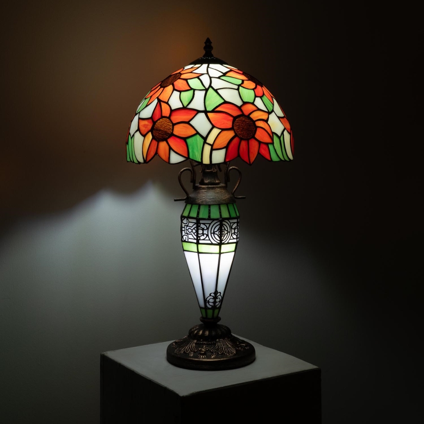 Brilagi - Tiffany-Buntglas-Tischlampe SUNFLOWER 1xE27/60W/230V + 1xE14/40W