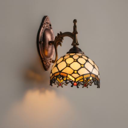 Brilagi - Tiffany-Buntglas-Wandleuchte Elfenbein 1xE14/40W/230V