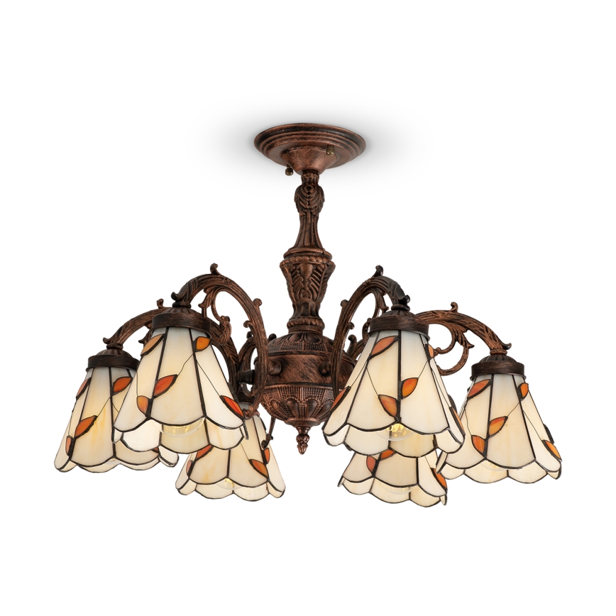 Brilagi - Tiffany-Glas aufgesetzte Deckenleuchte FOLIA 6xE27/60W/230V Ø 60 cm