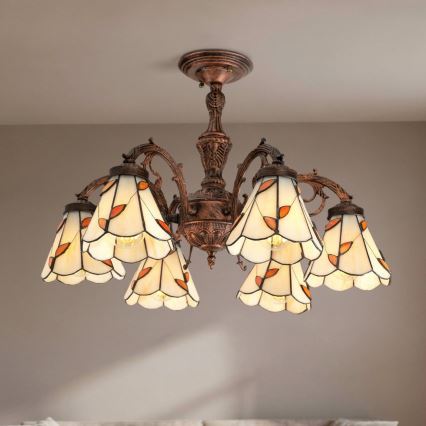 Brilagi - Tiffany-Glas aufgesetzte Deckenleuchte FOLIA 6xE27/60W/230V Ø 60 cm