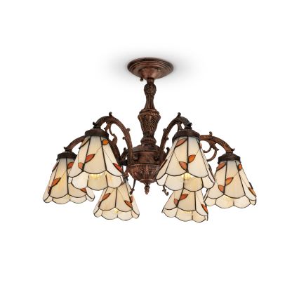 Brilagi - Tiffany-Glas aufgesetzte Deckenleuchte FOLIA 6xE27/60W/230V Ø 60 cm