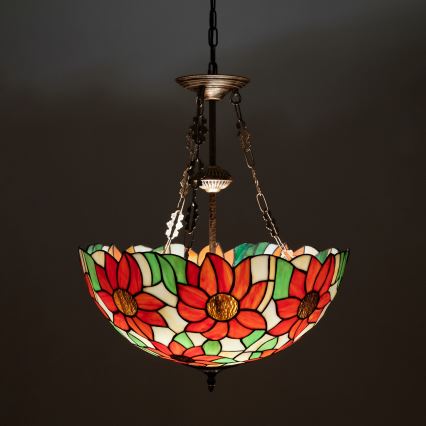 Brilagi - Tiffany-Glas-Kronleuchter an Kette SUNFLOWER 3xE27/60W/230V Ø 50 cm