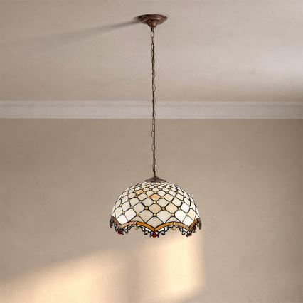 Brilagi - Tiffany-Kronleuchter an Kette, Elfenbein, 1xE27/60W/230V, Ø 40 cm