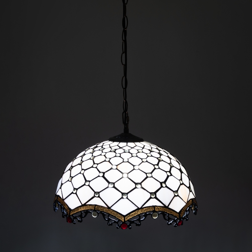 Brilagi - Tiffany-Kronleuchter an Kette, Elfenbein, 1xE27/60W/230V, Ø 40 cm