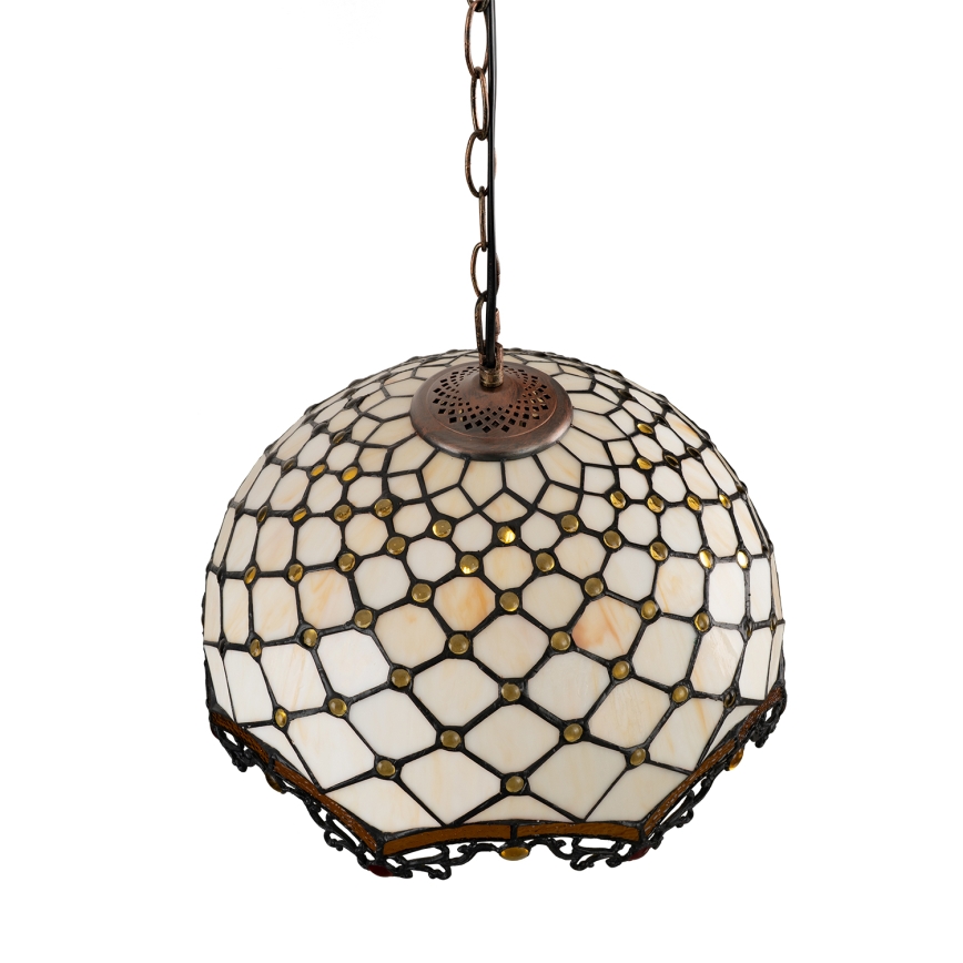 Brilagi - Tiffany-Kronleuchter an Kette, Elfenbein, 1xE27/60W/230V, Ø 40 cm