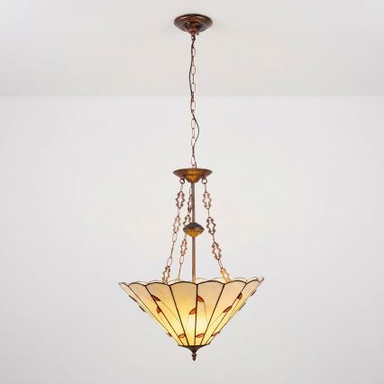 BRILAGI - Tiffany-Vitrage-Hängeleuchte an Kette FOLIA 3xE27/60W/230V Ø 50 cm