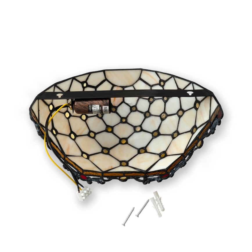 Brilagi - Tiffany-Wandleuchte aus Buntglas, Elfenbein, 1xE14/40W/230V