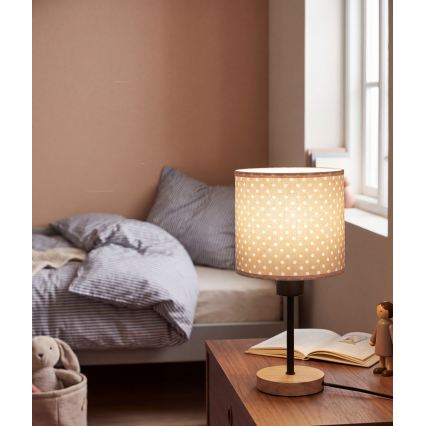 Brilagi - Kinder-Tischlampe BOBO WOOD 1xE27/25W/230V Eiche/Schwarz/Beige/gepunktet