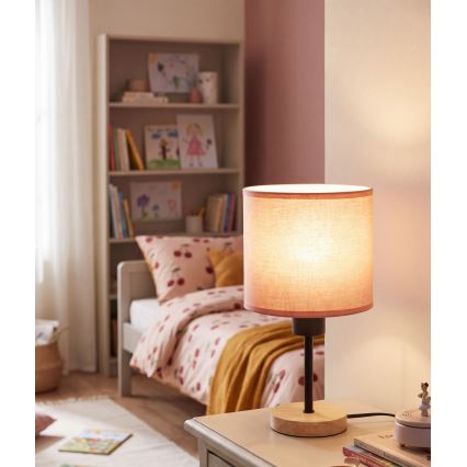 BRILAGI - Kindertischlampe BOBO WOOD 1xE27/25W/230V Eiche/schwarz/rosa