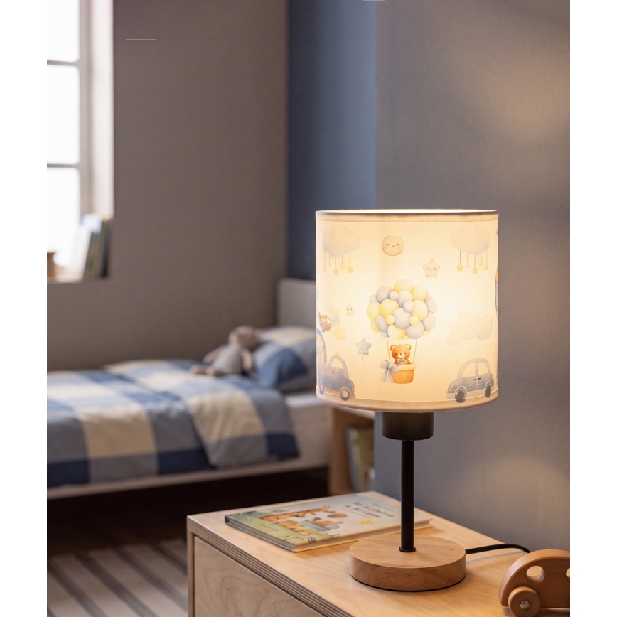 BRILAGI - Kinder-Tischlampe BOBO WOOD 1xE27/25W/230V Eiche/schwarz/weiß/blau/Teddybären