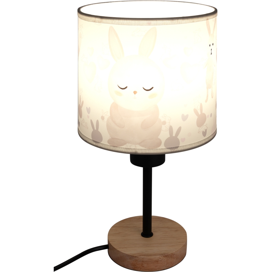 Brilagi - Kinder-Tischlampe BOBO WOOD 1xE27/25W/230V Eiche/schwarz/weiß/Häschen