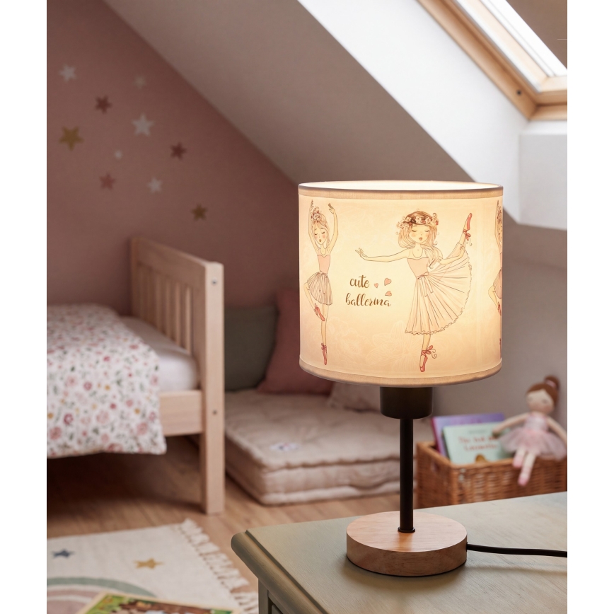 Brilagi - Kindertischlampe BOBO WOOD 1xE27/25W/230V Eiche/Schwarz/Weiß/Rosa/Ballerinas