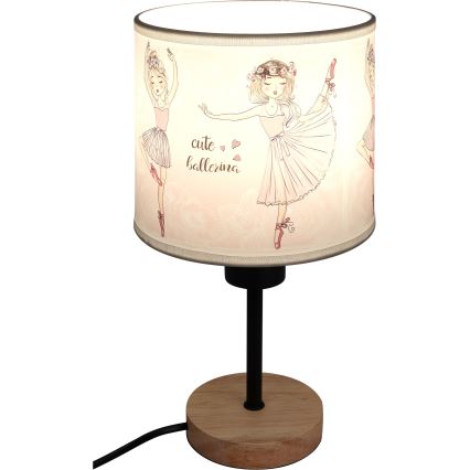 Brilagi - Kindertischlampe BOBO WOOD 1xE27/25W/230V Eiche/Schwarz/Weiß/Rosa/Ballerinas