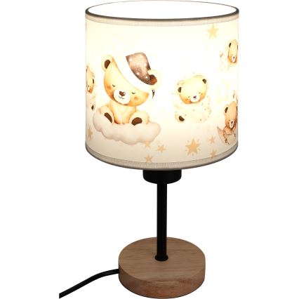 Brilagi - Kinder-Tischleuchte BOBO WOOD 1xE27/25W/230V Eiche/schwarz/weiß/Teddybären