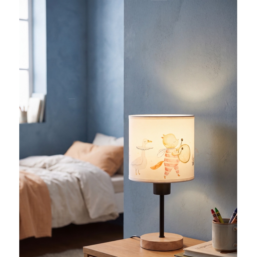 BRILAGI - Kinder-Tischlampe BOBO WOOD 1xE27/25W/230V Eiche/schwarz/weiß/Tiermotive