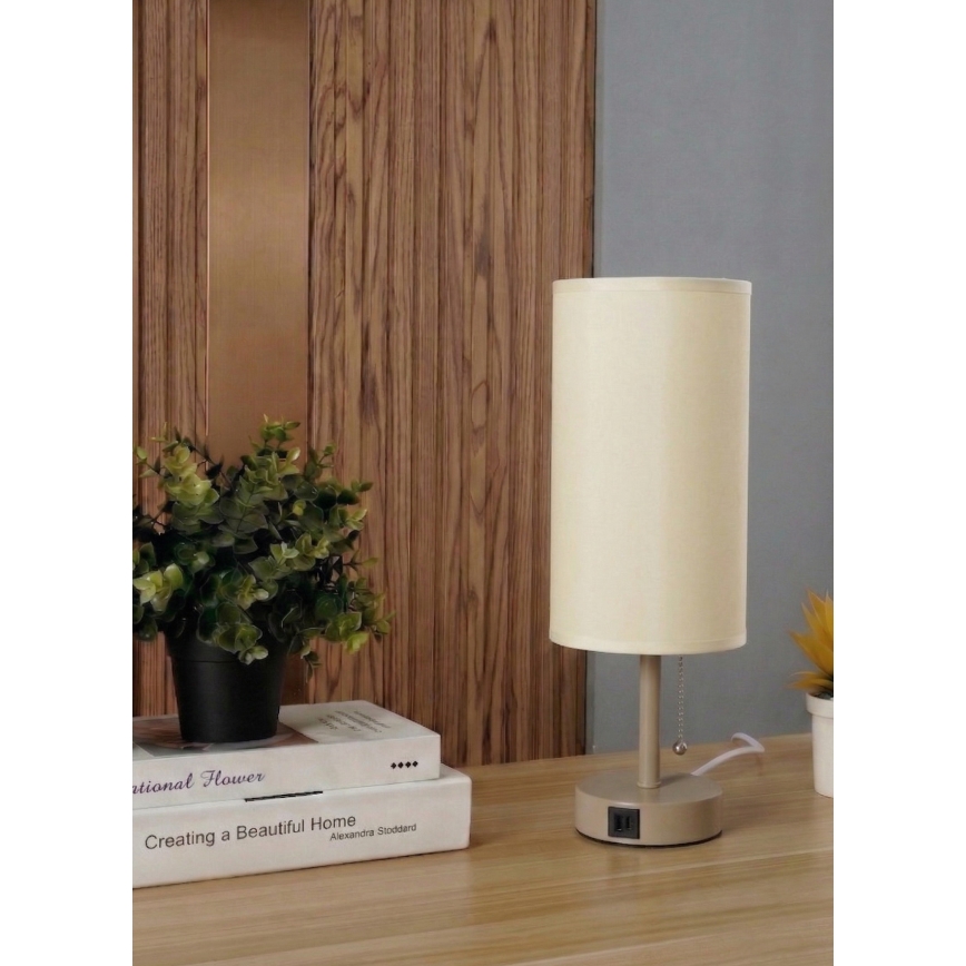 Brilagi - Tischlampe mit USB-Anschluss TABLON 1xE27/25W/230V beige/creme