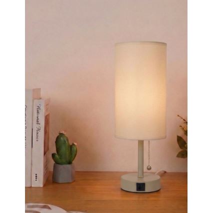 Brilagi - Tischlampe mit USB-Anschluss TABLON 1xE27/25W/230V beige/creme