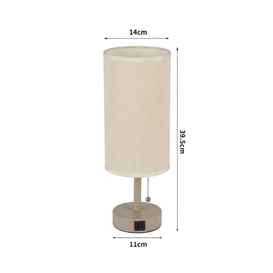 Brilagi - Tischlampe mit USB-Anschluss TABLON 1xE27/25W/230V beige/creme