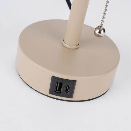 Brilagi - Tischlampe mit USB-Anschluss TABLON 1xE27/25W/230V beige/grau