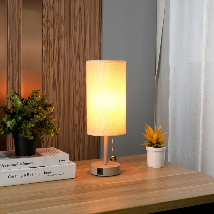 Brilagi - Tischlampe mit USB-Anschluss TABLON 1xE27/25W/230V beige