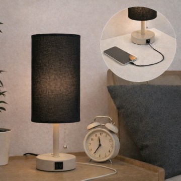 Brilagi - Tischlampe mit USB-Anschluss TABLON 1xE27/25W/230V beige/schwarz