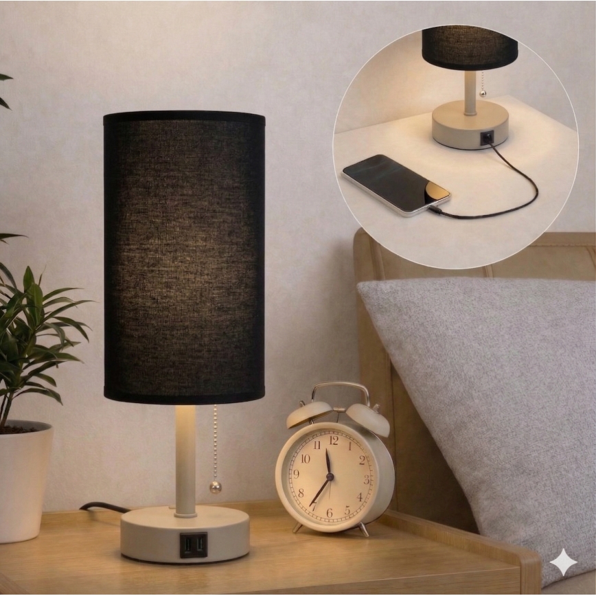 Brilagi - Tischlampe mit USB-Anschluss TABLON 1xE27/25W/230V beige/schwarz