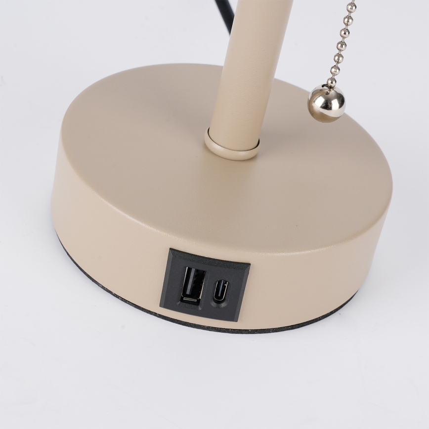 Brilagi - Tischlampe mit USB-Anschluss TABLON 1xE27/25W/230V beige/schwarz