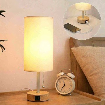 Brilagi - Tischlampe mit USB-Anschluss TABLON 1xE27/25W/230V Eiche/Beige/Creme